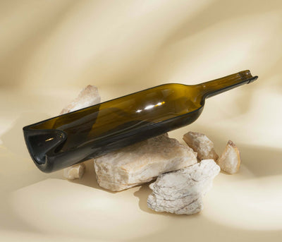 Svuotatasche in vetro riciclato mezzo collo | vassoio da portata in vetro riciclato | vassoio da portata ottenuto da una bottiglia di vino