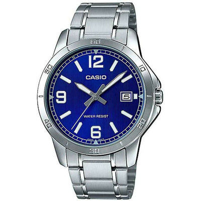 Orologio Casio per uomo economico quadrante di colore blu con datario, movimento al quarzo, in acciaio inossidabile