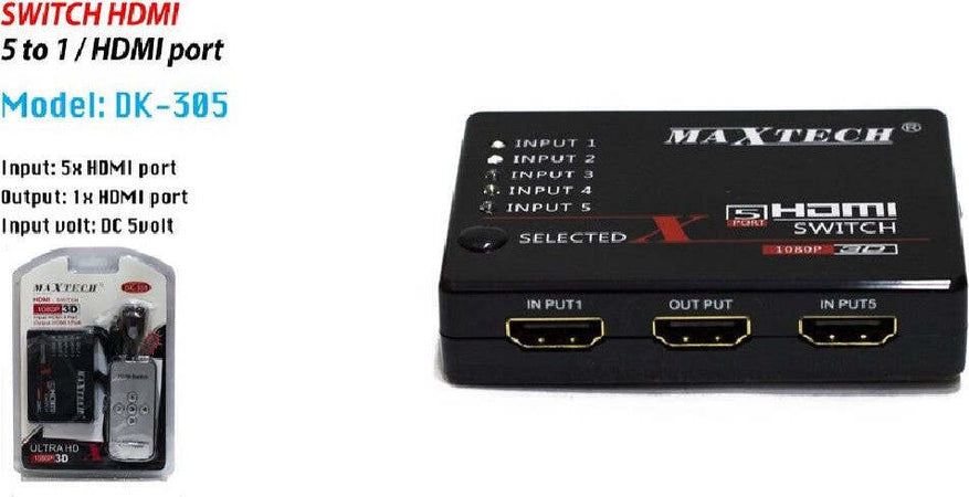 Switch Hdmi 3d 1.3 5 Ingressi 1080p Con Telecomando Per Tv Ps3 Xbox Maxtech Dk-305 Informatica e Videogiochi > Accessori PC > Adattatori e Convertitori Trade Shop italia - Napoli, Commerciovirtuoso.it