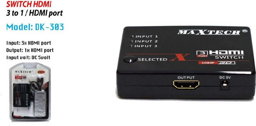 Switch Hdmi 3d 3 Ingressi 1080p Con Telecomando Per Tv Ps3 Xbox Dvd Maxtech Dk-303 Informatica e Videogiochi > Accessori PC > Adattatori e Convertitori Trade Shop italia - Napoli, Commerciovirtuoso.it