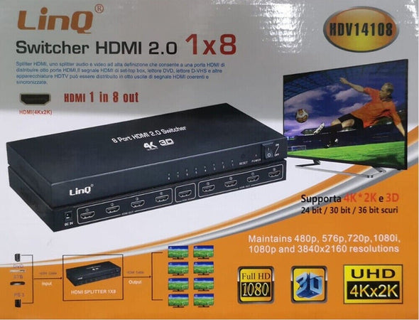 Switch Switcher Hdmi 2.0 1x8 Porte Hdmi Uhd Supporto 4k 2k 3d Splitter Hdv14108 Elettronica/Home Cinema TV e video/Accessori/Cavi/Cavi HDMI Trade Shop italia - Napoli, Commerciovirtuoso.it