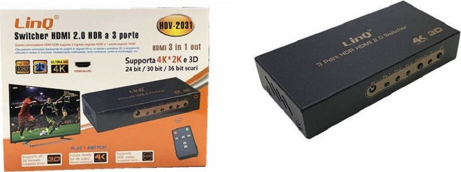 Switch Switcher Hdmi 2.0 Hdr A 3 Porte Supporta 4k 2k 3d Sdoppiatore Hdv-2031 Elettronica/Informatica/Periferiche di rete/Hub di rete e switch Trade Shop italia - Napoli, Commerciovirtuoso.it