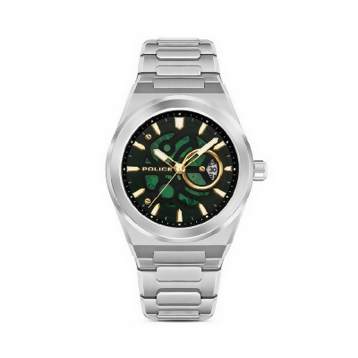 Orologio da polso Police per uomo, quadrante color verde smeraldo, nero e oro, con datario movimento al quarzo