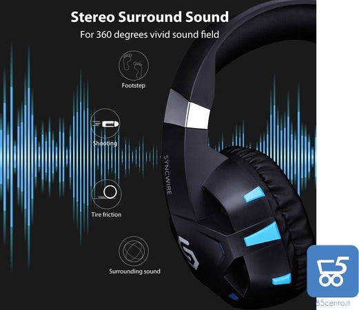 Syncwire Cuffie gaming PS4 PC Xbox One Laptop LX20 LX30 Nintendo Switch audio surround 7.1 con microfono e luce LED