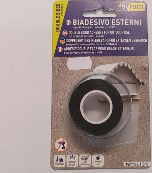 SYROM---NASTRO-BIADESIVO-19MMx1,5MT---PER-SUPERFICI-IRREGOLARI-ED-ESTERNI---COLORE-NERO