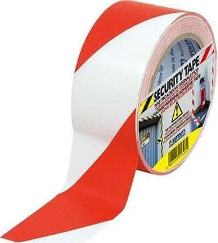 SYROM---NASTRO-CON-STRISCE-TRASVERSALI-SECURITY-TAPE-ROSSO/BIANCO-50MM-X-33M