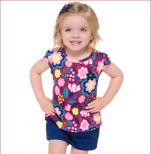 T-Shirt Bambina Estiva Maniche Corte Maglietta Bimba Rosa Fantasia Fiori Maglia Mezze Maniche Estate Colorata 98%Cotone T-SHIRT Piccole Canaglie - Tropea, Commerciovirtuoso.it