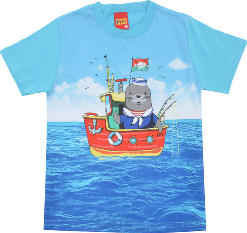 T-SHIRT Bambino 100% Cotone Azzurra Stampata Foca Maglia Mezze Maniche Girocollo Bimbo Maglietta Estiva Stampa Multi Colore Azzurro T-SHIRT Piccole Canaglie - Tropea, Commerciovirtuoso.it