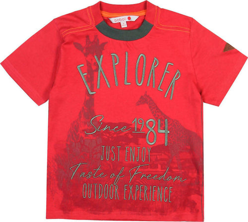 T-Shirt Bambino Estiva Rossa Mezze Maniche Girocollo Stampa Safari Colorata Maglia Estate Bimbo Maniche Corte 100% Cotone Red Rosso t-shirt bambino/ragazzo Piccole Canaglie - Tropea, Commerciovirtuoso.it