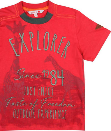 T-Shirt Bambino Estiva Rossa Mezze Maniche Girocollo Stampa Safari Colorata Maglia Estate Bimbo Maniche Corte 100% Cotone Red Rosso t-shirt bambino/ragazzo Piccole Canaglie - Tropea, Commerciovirtuoso.it
