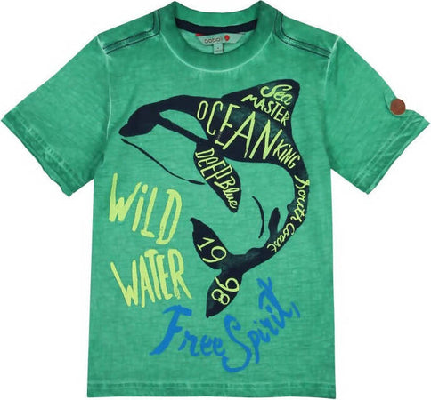 T-Shirt Bambino Estiva Verde Stampa Multi Color Orca Maglia Bimbo