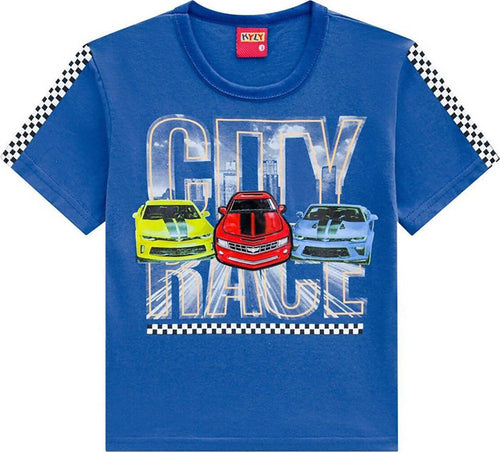 T-SHIRT Bambino Maniche Corte Blu Maglietta Kyly City Race Mezze Maniche Estiva Bambino Girocollo Maglia Estate Bimbo Stampata Macchine T-SHIRT Piccole Canaglie - Tropea, Commerciovirtuoso.it