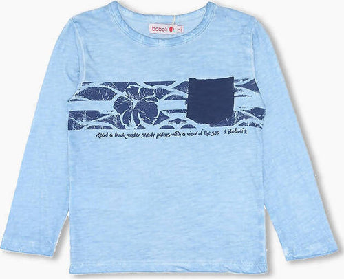 T-Shirt Bambino Maniche Lunghe Blu Stampata 100% Cotone Maglia Girocollo Azzurra con Tasca Maglietta Bimbo t-shirt baby maschio Piccole Canaglie - Tropea, Commerciovirtuoso.it