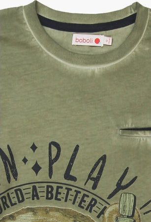 T-Shirt Bambino Maniche Lunghe Verde Stampata 100% Cotone Maglia Girocollo Verde Militare con Tasca Maglietta Bimbo t-shirt bambino Piccole Canaglie - Tropea, Commerciovirtuoso.it
