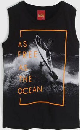 T-Shirt Bambino Nera Stampata Arancione Oceano Maglia Canotta Estiva Bimbo Leggera in Cotone Top Bambino Nero Estate CANOTTA Piccole Canaglie - Tropea, Commerciovirtuoso.it