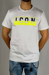 T-shirt-bianca-con-logo-bicolore-fluo