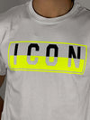 T-shirt-bianca-con-logo-bicolore-fluo