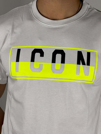 T-shirt-bianca-con-logo-bicolore-fluo
