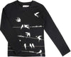 T-shirt Bianca e Nera Bambina Stampata Rondini Maglia Girocollo Maniche Lunghe Uccelli Bimba 100% Cotone t-shirt bambina Piccole Canaglie - Tropea, Commerciovirtuoso.it