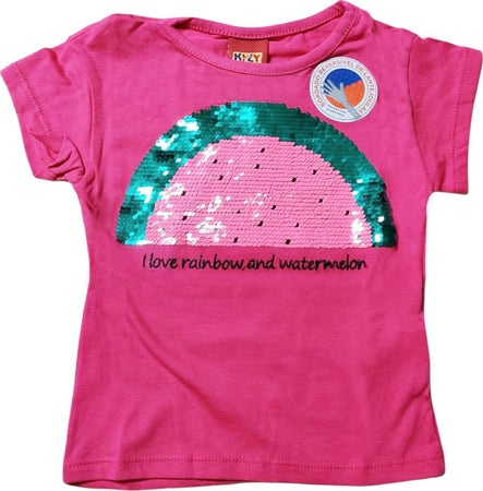 T-SHIRT Bimba Estiva Mezza Manica Kyly Maglietta Maniche Corte con Paillettes Reversibili Anguria/Arcobaleno Maglia Estate Bambina T-SHIRT Piccole Canaglie - Tropea, Commerciovirtuoso.it