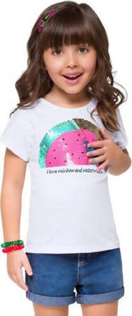 T-SHIRT Bimba Estiva Mezza Manica Kyly Maglietta Maniche Corte con Paillettes Reversibili Anguria/Arcobaleno Maglia Estate Bambina T-SHIRT Piccole Canaglie - Tropea, Commerciovirtuoso.it