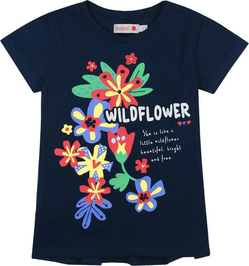 T-Shirt Bimba Estiva Mezze Maniche Blu Stampa Fiori Multi Color Maglia Girocollo Bambina Maniche Corte Estate Fiori Colorati Fashion t-shirt bambina/ragazza Piccole Canaglie - Tropea, Commerciovirtuoso.it