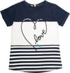 T-Shirt Bimba Estiva Mezze Maniche Righe Bianca e Blu Maglia Girocollo Bambina Maniche Corte Estate Cuore Paillettes Glitter Brillantini fashion t-shirt bambina/ragazza Piccole Canaglie - Tropea, Commerciovirtuoso.it