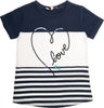 T-Shirt Bimba Estiva Mezze Maniche Righe Bianca e Blu Maglia Girocollo Bambina Maniche Corte Estate Cuore Paillettes Glitter Brillantini fashion t-shirt bambina/ragazza Piccole Canaglie - Tropea, Commerciovirtuoso.it