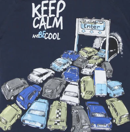 T-Shirt Bimbo Blu Marine 100% Cotone Stampata Keep Calm Macchine Maglia Maniche Lunghe Bambino Girocollo Colorata Maglietta Fashion Boy t-shirt bambino Piccole Canaglie - Tropea, Commerciovirtuoso.it