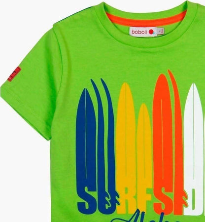 T-Shirt Bimbo Estiva Verde Stampata Tavole da Surf Maglia Mezze Maniche 100% Cotone Girocollo Maglietta Estiva Maniche Corte canotta bambino/ragazzo Piccole Canaglie - Tropea, Commerciovirtuoso.it