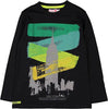 T-Shirt Bimbo Nera Stampata New York Grattaceli Multi Color Maglia Maniche Lunghe Bambino 100% Cotone Girocollo Colorata Maglietta con Bottoni t-shirt bambino Piccole Canaglie - Tropea, Commerciovirtuoso.it