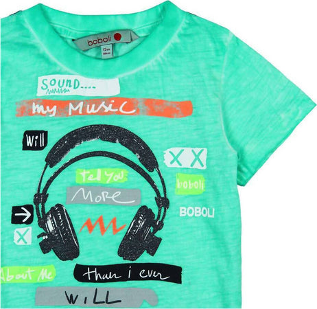 T-Shirt Bimbo Turchese Estiva Stampa Cuffie Multi Color Maglietta Girocollo Mezze Maniche Bambino Azzurra 100% Cotone pantaloncino baby maschio Piccole Canaglie - Tropea, Commerciovirtuoso.it