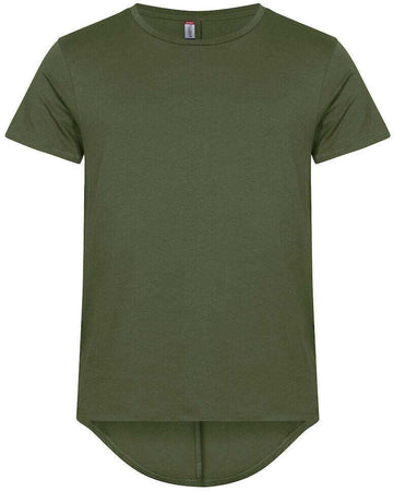 T-Shirt Brooklyn Verde Militare Maglietta Fondo Retro Lungo con Pinces