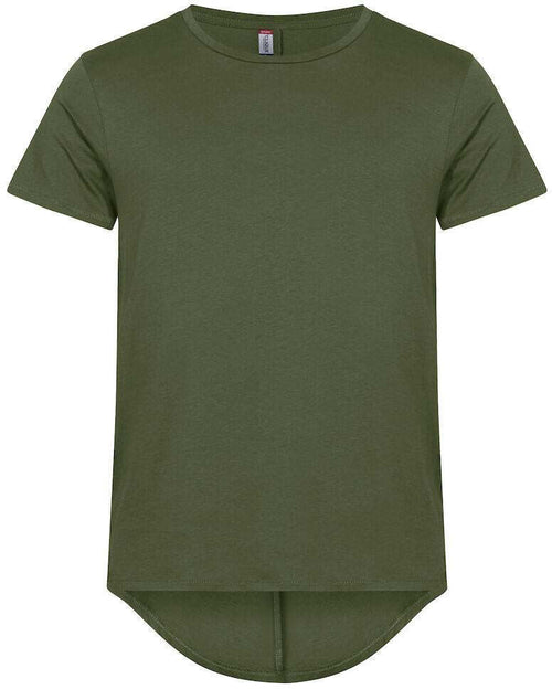 T-Shirt Brooklyn Verde Militare Maglietta Fondo Retro Lungo con Pinces