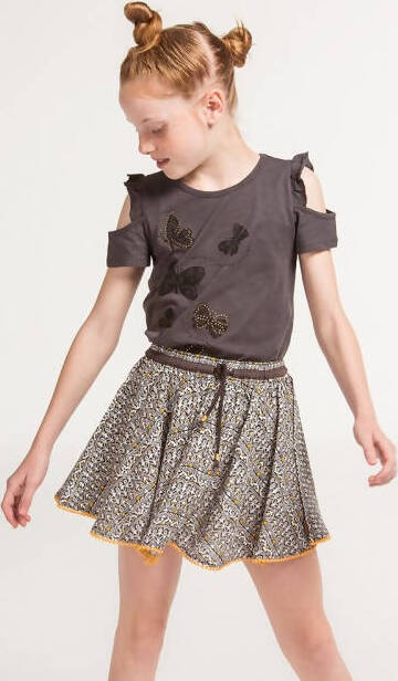 T-Shirt Canotta Estiva Bambina Farfalle con Perline Maglietta Mezze Maniche Fashion Bimba Estate Grigia Ricamata Maglia Estiva 100% Cotone t-shirt bambina/ragazza Piccole Canaglie - Tropea, Commerciovirtuoso.it