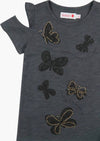 T-Shirt Canotta Estiva Bambina Farfalle con Perline Maglietta Mezze Maniche Fashion Bimba Estate Grigia Ricamata Maglia Estiva 100% Cotone t-shirt bambina/ragazza Piccole Canaglie - Tropea, Commerciovirtuoso.it