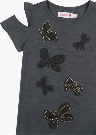 T-Shirt Canotta Estiva Bambina Farfalle con Perline Maglietta Mezze Maniche Fashion Bimba Estate Grigia Ricamata Maglia Estiva 100% Cotone t-shirt bambina/ragazza Piccole Canaglie - Tropea, Commerciovirtuoso.it