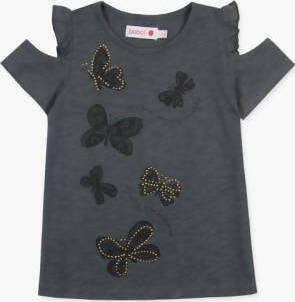 T-Shirt Canotta Estiva Bambina Farfalle con Perline Maglietta Mezze Maniche Fashion Bimba Estate Grigia Ricamata Maglia Estiva 100% Cotone t-shirt bambina/ragazza Piccole Canaglie - Tropea, Commerciovirtuoso.it