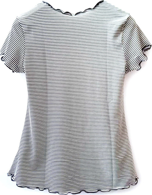 T-shirt Donna a Righe Elasticizzata Maglia Maniche corte con Bordo a Contrasto Maglietta Estiva Girocollo Casual ART. DT71977B maglia donna L'Orchidea - Siderno, Commerciovirtuoso.it