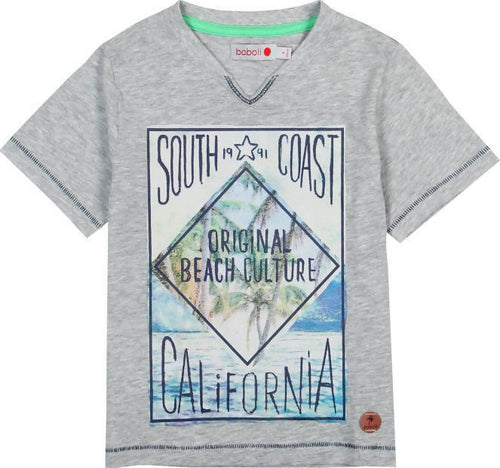 T-Shirt Estiva Bambino Grigia Stampa Multi Color California Maglia Mezze Maniche Collo a V Maglietta Colorata 100% Cotone Bimbo Estiva t-shirt bambino/ragazzo Piccole Canaglie - Tropea, Commerciovirtuoso.it