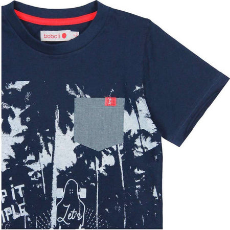 T-Shirt Estiva Bambino Mezze Maniche Blu Stampa Rossa Palme Maglietta Girocollo Maniche Corte Estate Bimbo 100% Cotone Navy Blue t-shirt bambino/ragazzo Piccole Canaglie - Tropea, Commerciovirtuoso.it