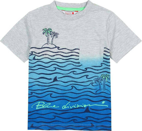T-Shirt Estiva Bambino Mezze Maniche Grigia Blu Stampa Oceano Maglia Bimbo Maniche Corte Taschino Girocollo in Cotone t-shirt bambino/ragazzo Piccole Canaglie - Tropea, Commerciovirtuoso.it