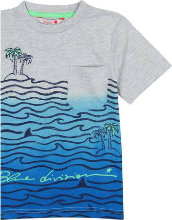 T-Shirt Estiva Bambino Mezze Maniche Grigia Blu Stampa Oceano Maglia Bimbo Maniche Corte Taschino Girocollo in Cotone t-shirt bambino/ragazzo Piccole Canaglie - Tropea, Commerciovirtuoso.it