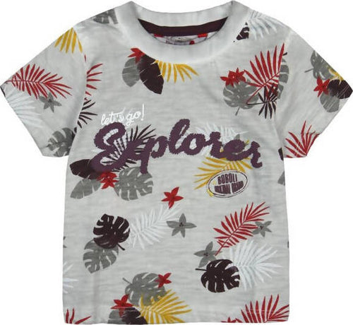 T-Shirt Estiva Bambino Mezze Maniche Grigia Stampa Fiori Colore Maglia Bimbo Maniche Corte Girocollo in 100% Cotone Colorata t-shirt baby maschio Piccole Canaglie - Tropea, Commerciovirtuoso.it