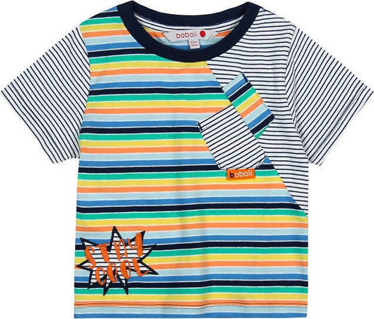 T-Shirt Estiva Bambino Mezze Maniche Righe Multi Colore Maglia Bimbo Maniche Corte Taschino Girocollo in 100% Cotone Colorata t-shirt baby maschio Piccole Canaglie - Tropea, Commerciovirtuoso.it