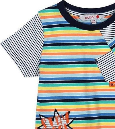 T-Shirt Estiva Bambino Mezze Maniche Righe Multi Colore Maglia Bimbo Maniche Corte Taschino Girocollo in 100% Cotone Colorata t-shirt baby maschio Piccole Canaglie - Tropea, Commerciovirtuoso.it