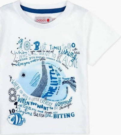 T-Shirt Estiva Bimbo Maniche Corte Girocollo Bianca Maglietta Stampata Pesce 100% Cotone Maglia Mezze Maniche Bambino Pesci Estate Blu e Bianco Boboli. t-shirt baby maschio Piccole Canaglie - Tropea, Commerciovirtuoso.it
