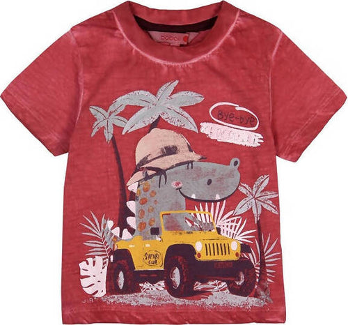T-Shirt Estiva Bimbo Maniche Corte Girocollo Maglietta Stampata Rossa Dinosauro 100% Cotone Maglia Mezze Maniche Bambino Estate Colorata Boboli t-shirt baby maschio Piccole Canaglie - Tropea, Commerciovirtuoso.it
