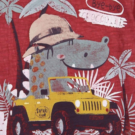 T-Shirt Estiva Bimbo Maniche Corte Girocollo Maglietta Stampata Rossa Dinosauro 100% Cotone Maglia Mezze Maniche Bambino Estate Colorata Boboli t-shirt baby maschio Piccole Canaglie - Tropea, Commerciovirtuoso.it