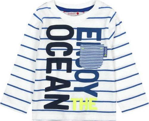 T-Shirt Estiva Bimbo Maniche Lunghe Girocollo Bianca Righe Blu Ocean Maglietta Stampata Oceano 100% Cotone Maglia Bambino Estate Blu e Bianco Boboli. t-shirt baby maschio Piccole Canaglie - Tropea, Commerciovirtuoso.it